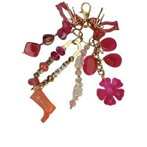 Pink & Coral Beaded Charm Keychain